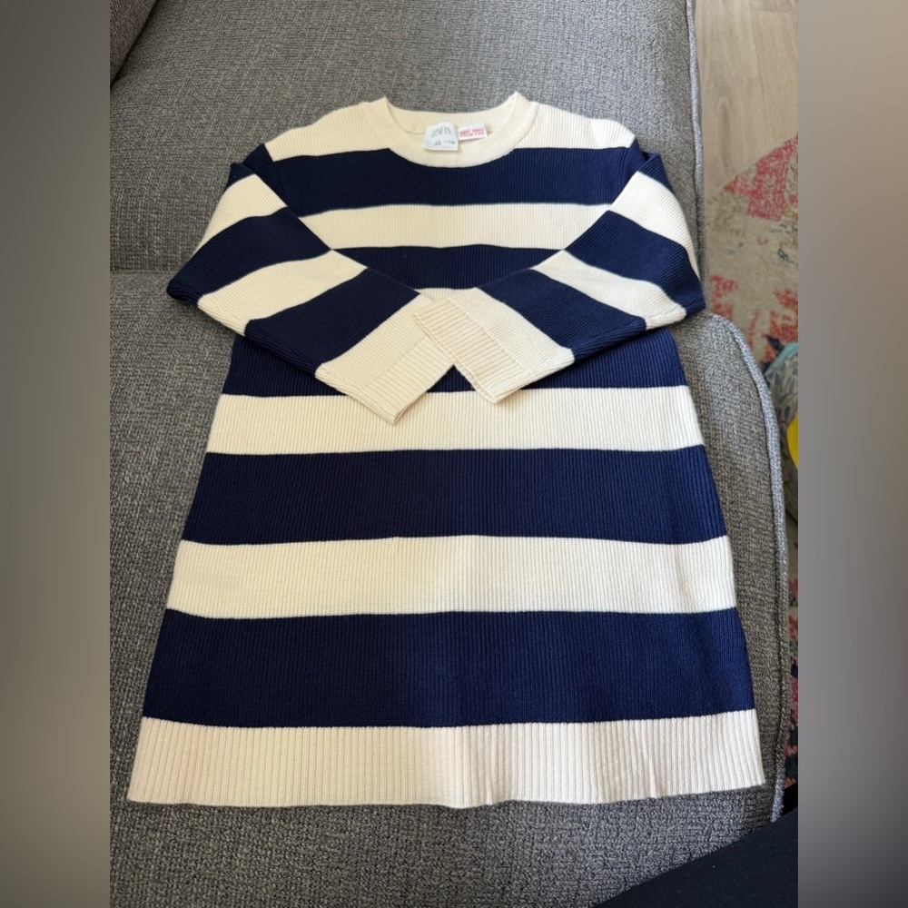 Zara Toddler Striped Navy and Cream Sweater Dress NWOT Size 4T